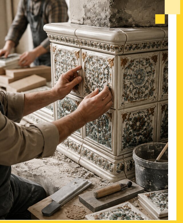 Изразцовые камины под ключ в Воскресенске: проект и монтаж