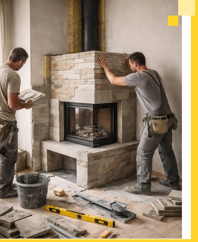 Угловые камины под ключ проект, монтаж и отделка в Воскресенске