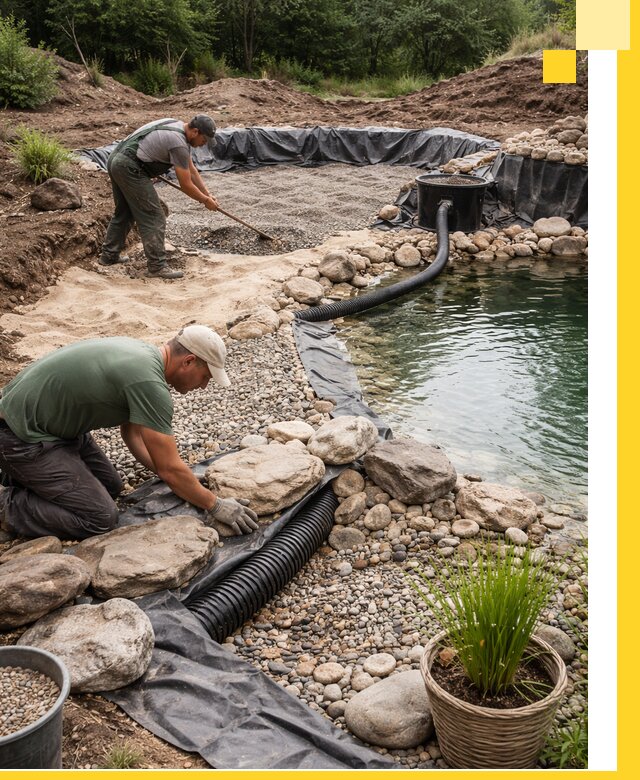 Строительство природных бассейнов и озер в Воскресенске под ключ