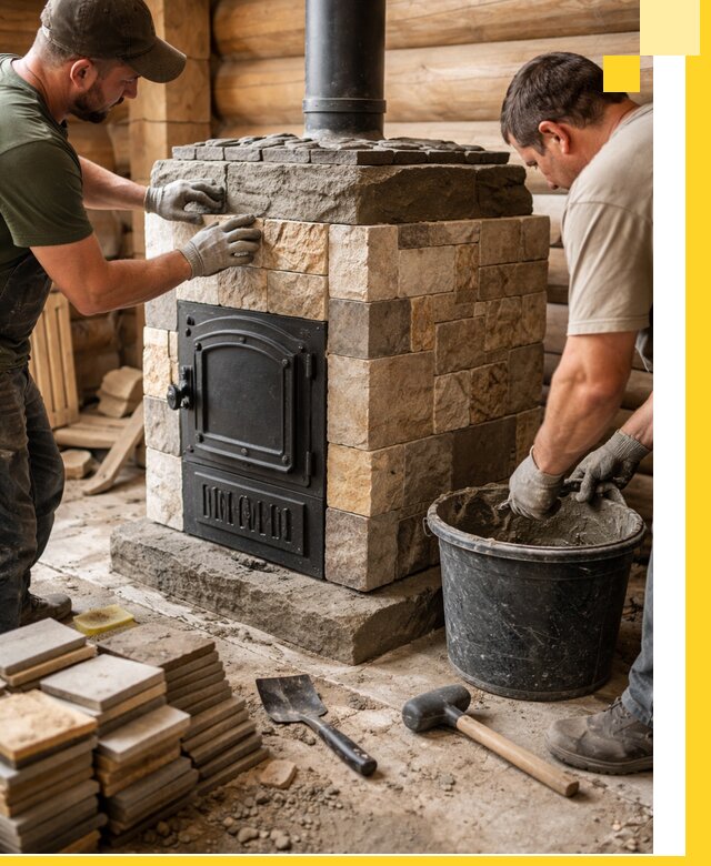 Облицовка банной печи под ключ в Воскресенске: камень и плитка