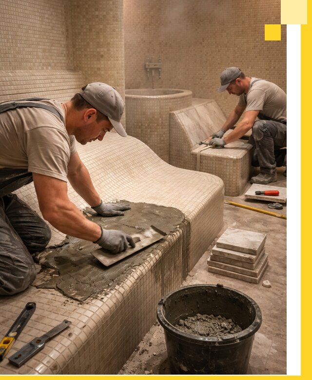 Лежаки для хамама под ключ в Воскресенске, проект и монтаж