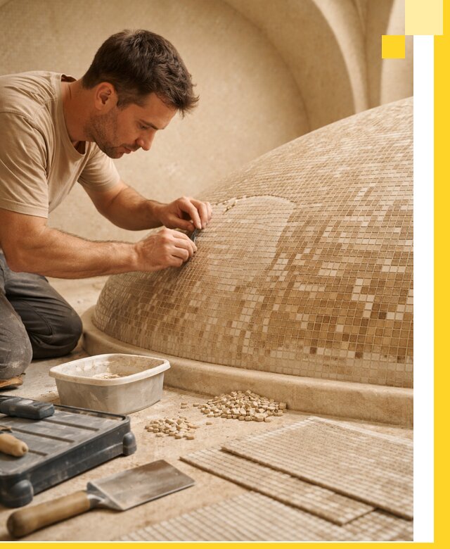 Профессиональная укладка мозаики для хамама под ключ в Воскресенске